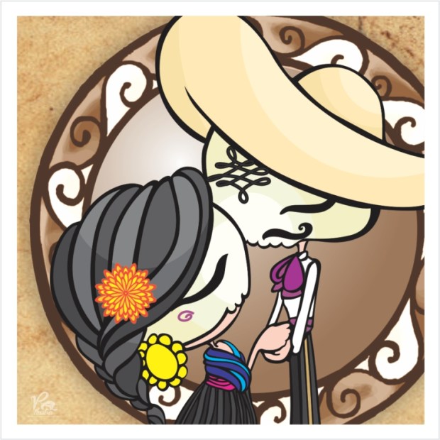 Dos besos by Veronik Ilustra from the illustrated collection "la llorona" inspired by the mexican traditional song of chavela vargas.